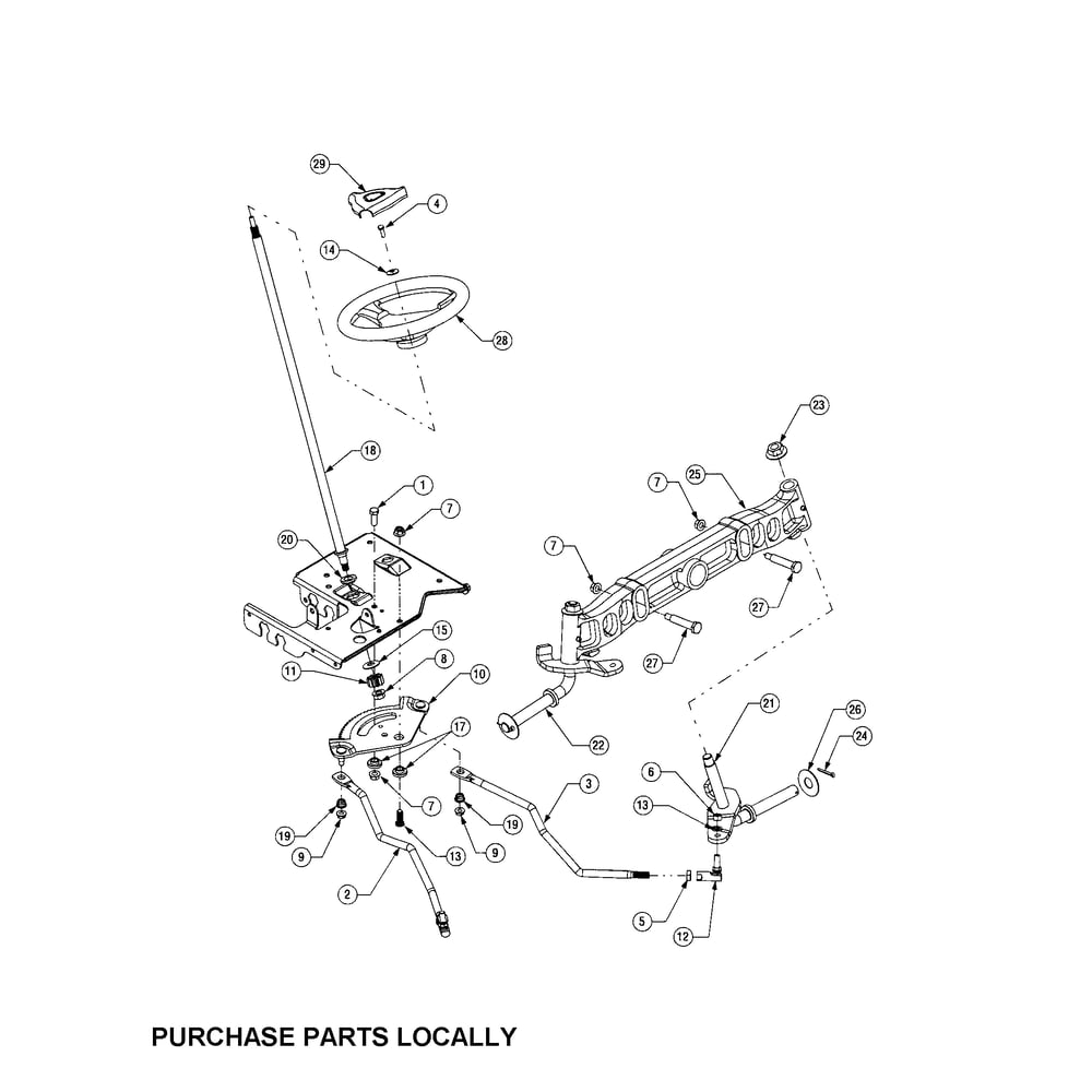Steering Diagram and Parts List for SERIES1500  Cub Cadet Lawn Tractor